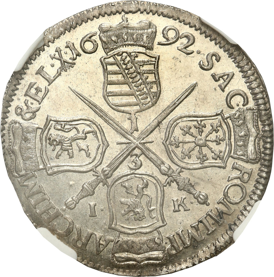 Niemcy. Saksonia. Johann Geroge IV ( 1691-1694) 1/3 talara 1692, Drezno NGC MS63 (MAX)